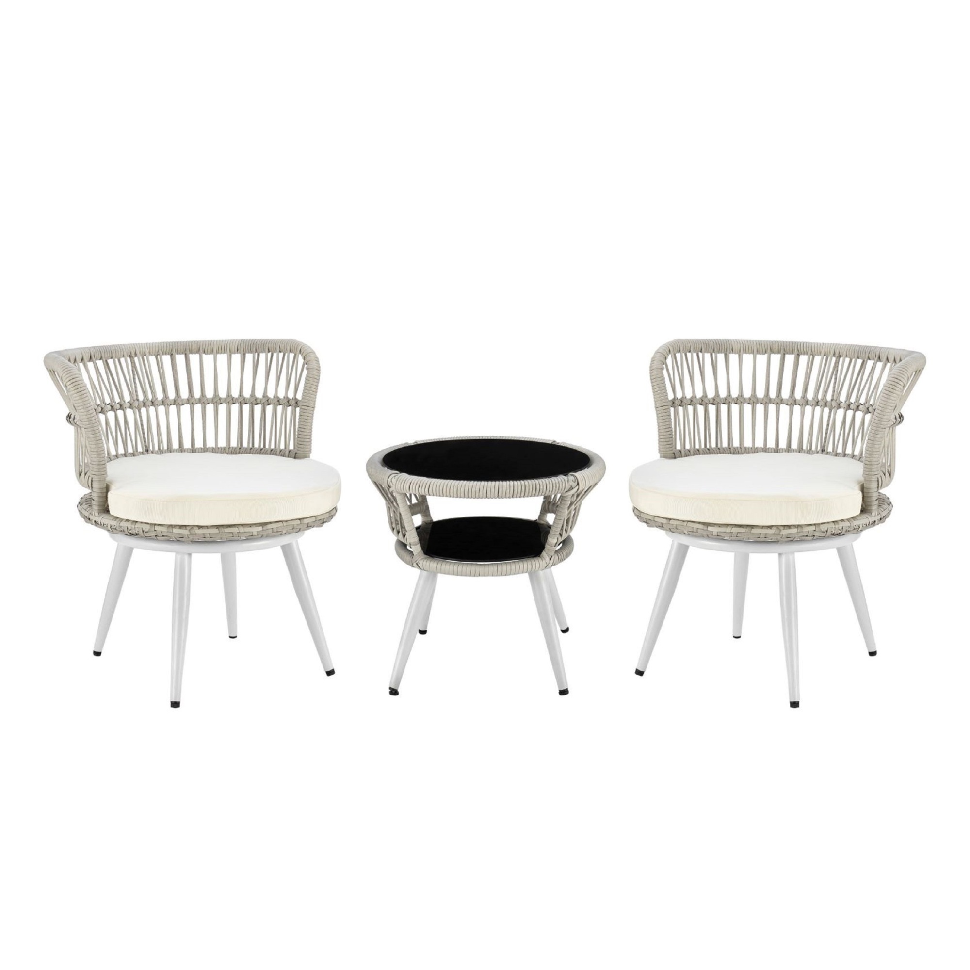 Manhattan Comfort, Monaco Rope Wicker 3Pc Patio Conv Set in Cream, Pieces (qty.) 3 Primary Color Cream, Seating Capacity 2 Model# OD-CV013